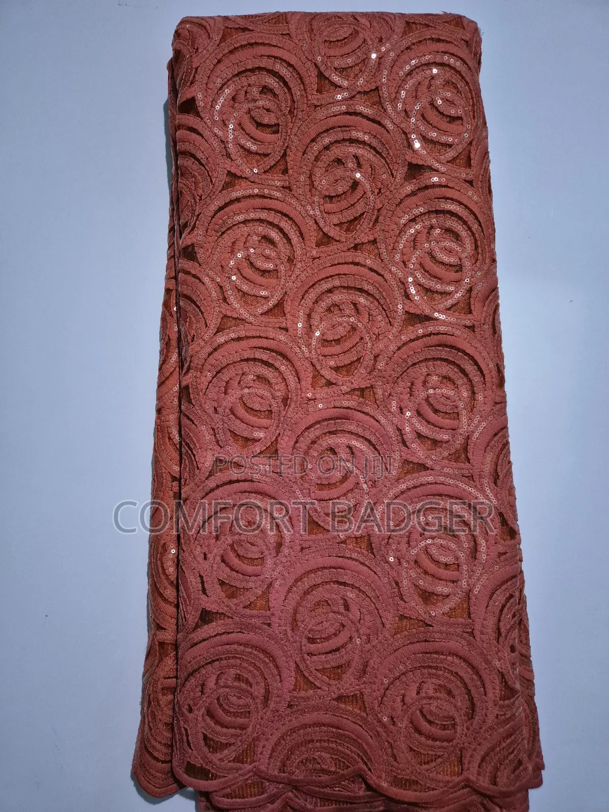 Coral Orange Lace With Spiral Sequins