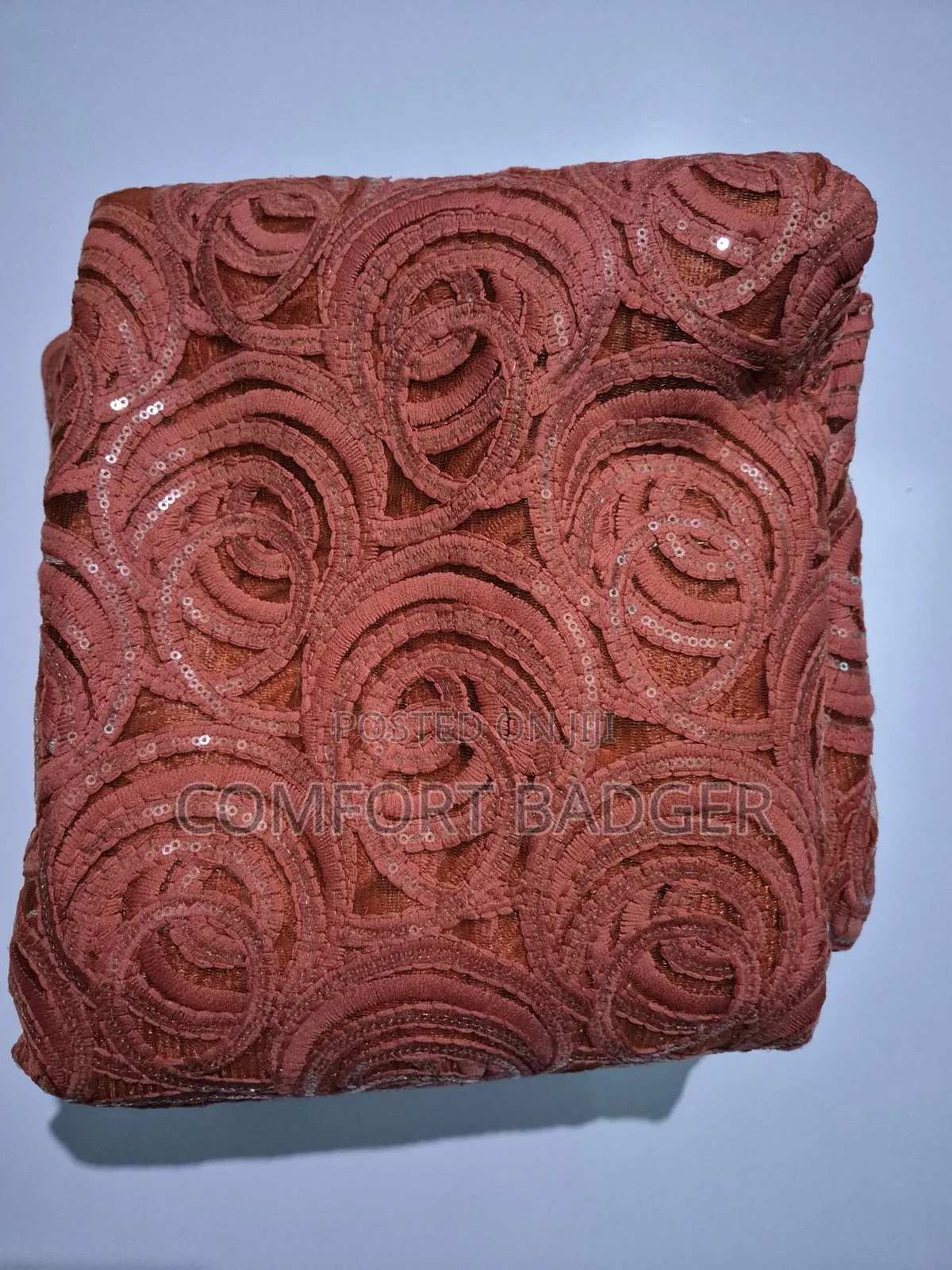 Coral Orange Lace With Spiral Sequins