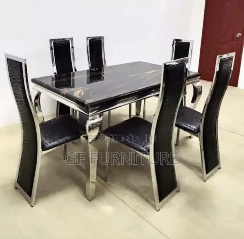 6 Chairs Marble Dining Table (Silver)