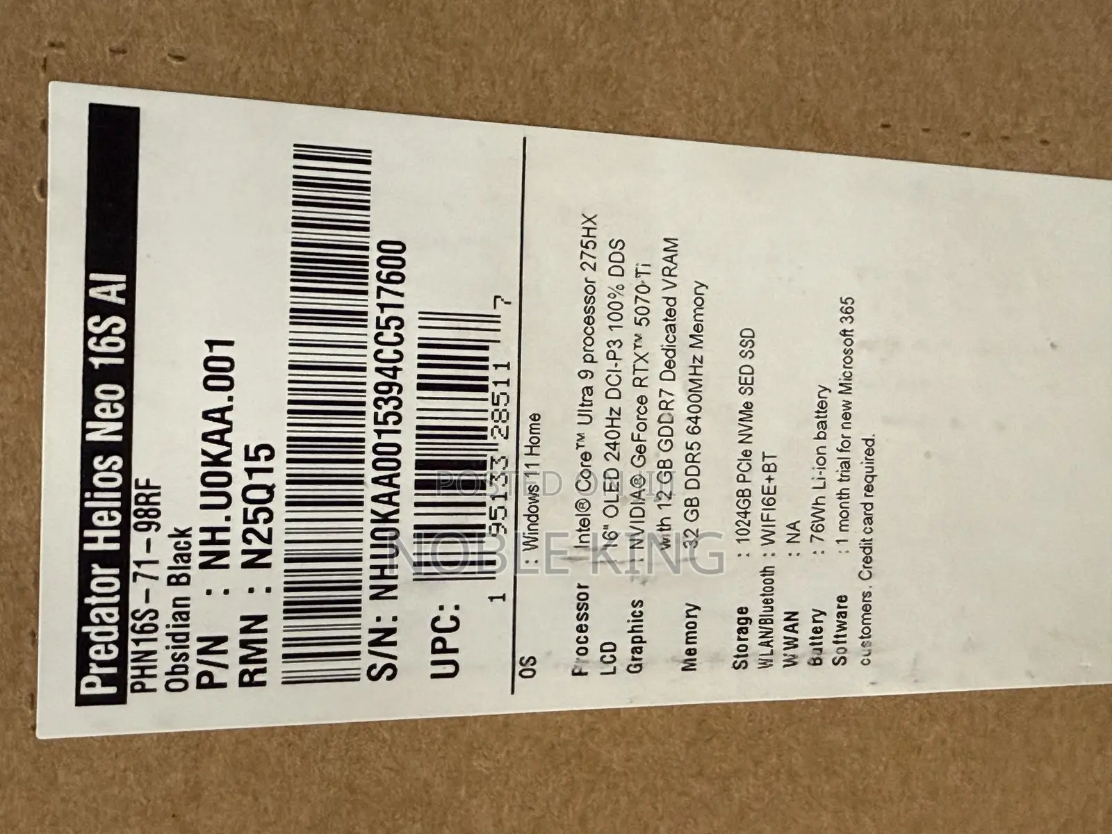 New Laptop Acer Predator Helios Neo 16 32GB Intel Core Ultra 9 SSD 1T