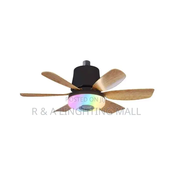 Portable Bluetooth Smart Ceiling Fan With Light - 15w - Black/Wood