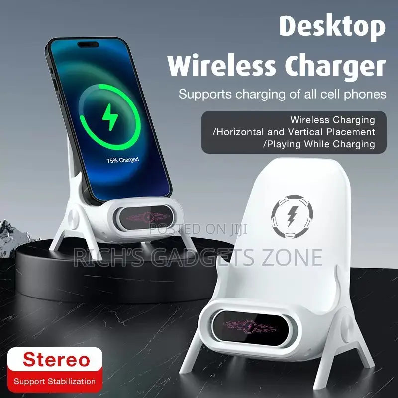 Desktop Wireless Charger Stand: Charge, Watch, and Listen