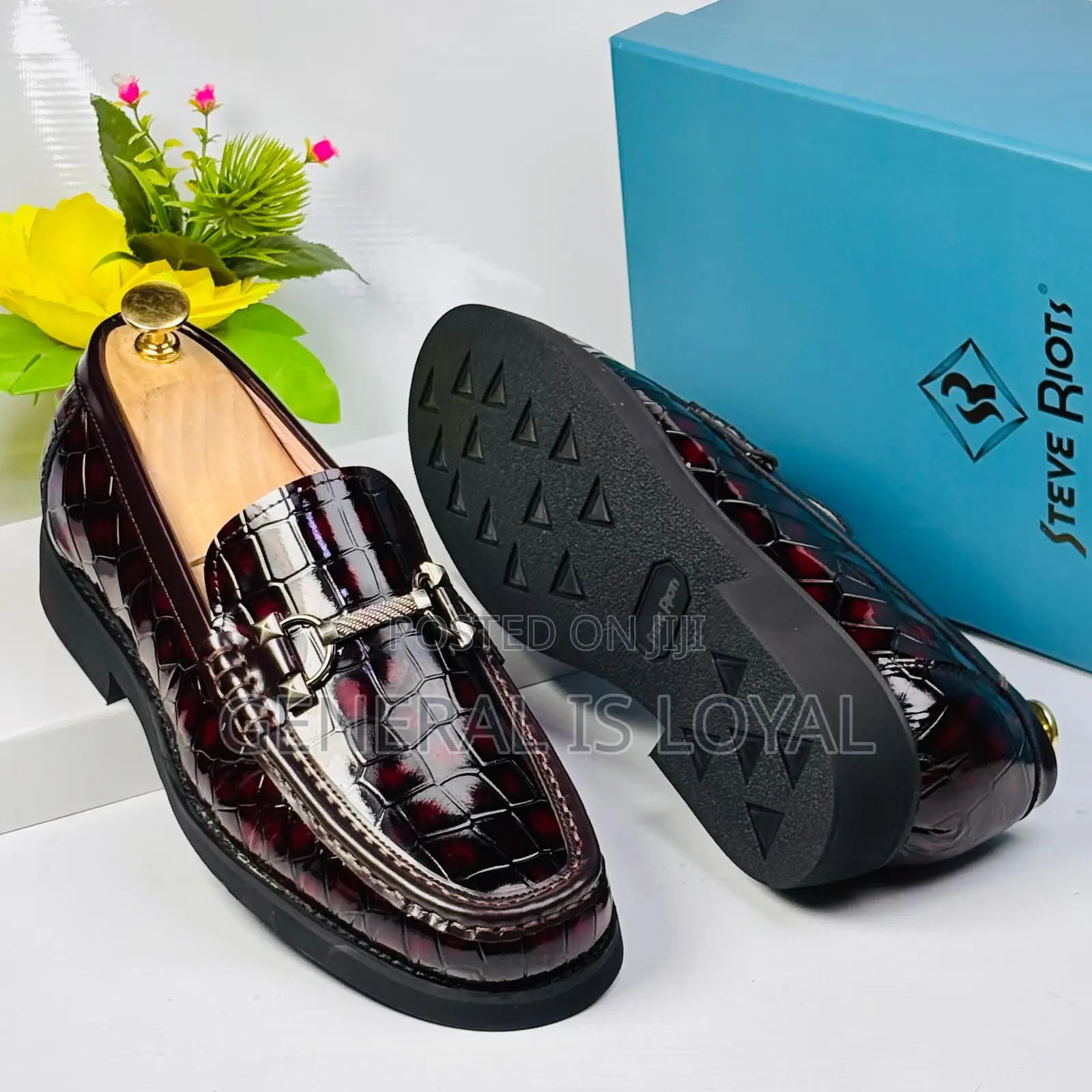 Steve Riots Men's Dark Coffee/Burgundy Crocodile-patterned Loafers