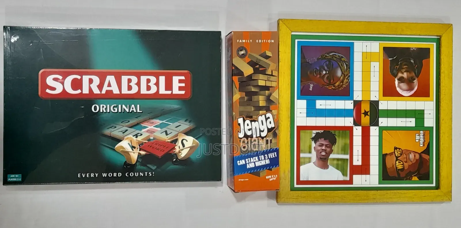 Scrabble + Jenga + Ludo