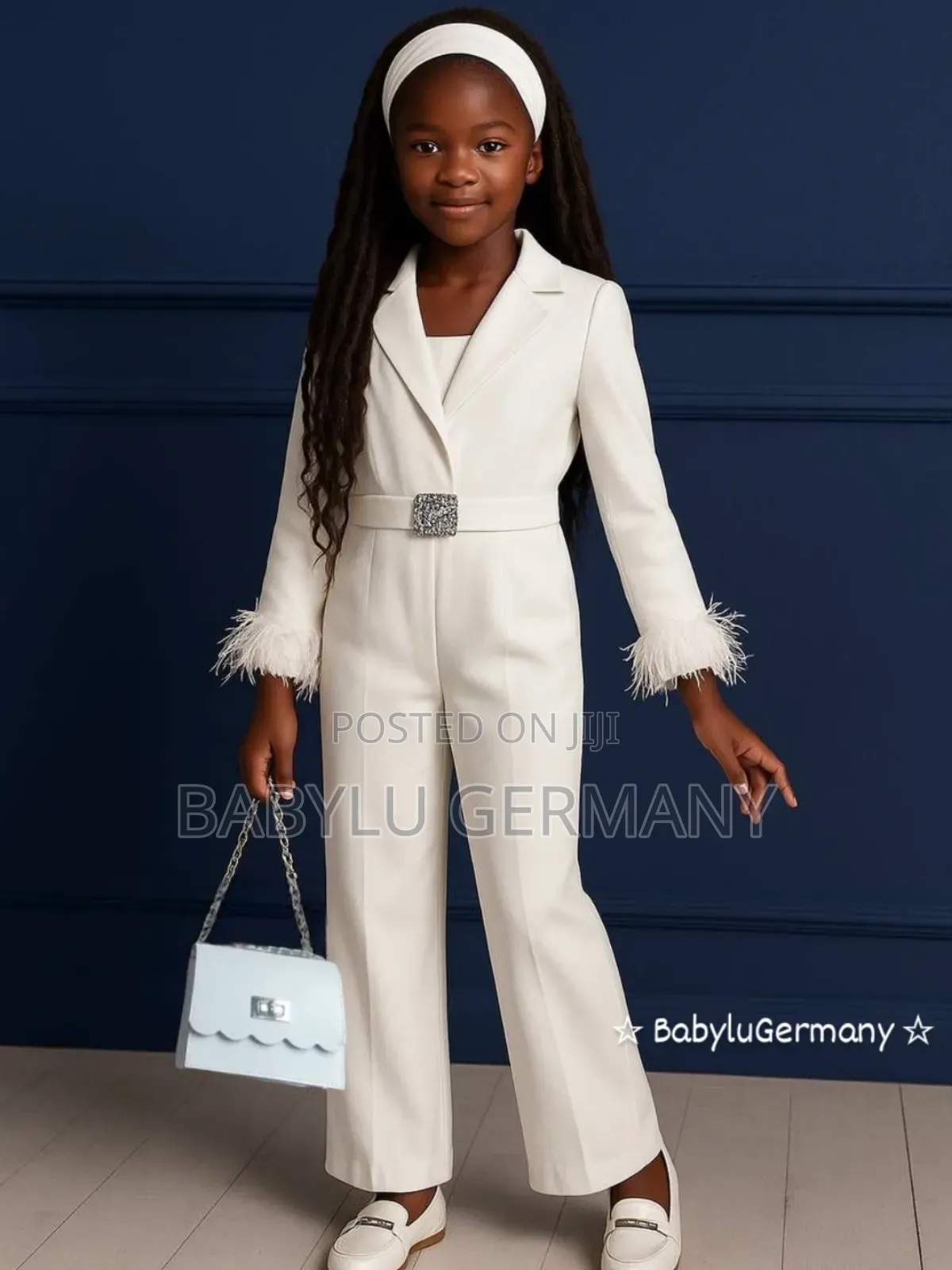 Turkish 3piece Set ; White Jumpsuit With Headband and Free Handbag