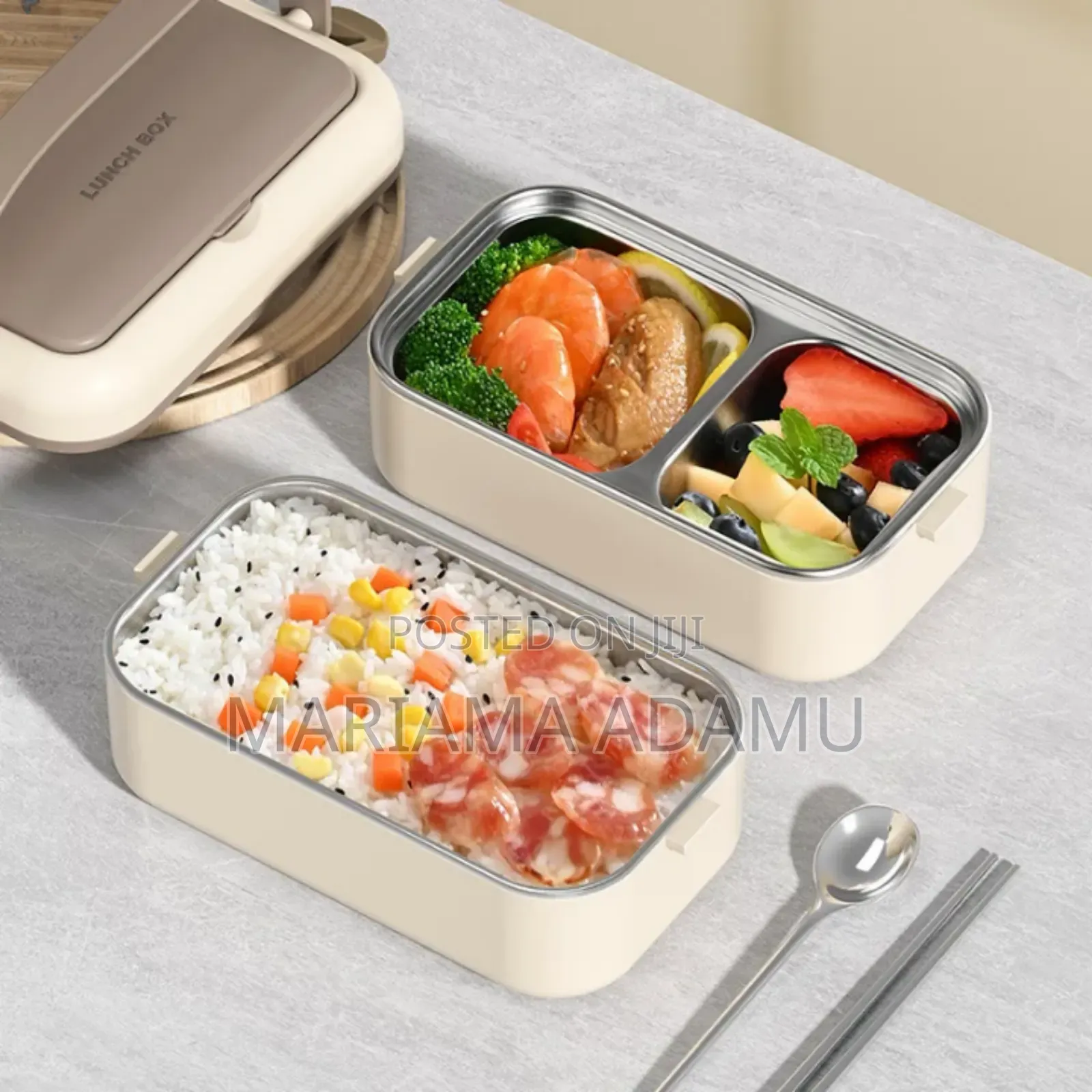 2 Layers Lunch Box With Spoon and Chop Sticks