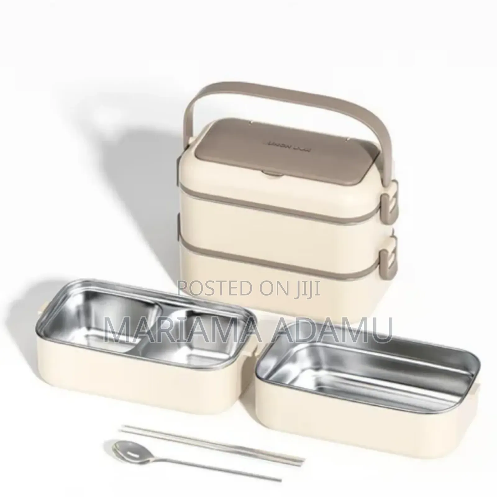 2 Layers Lunch Box With Spoon and Chop Sticks