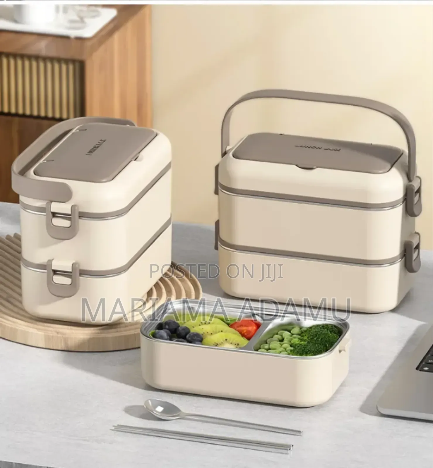 2 Layers Lunch Box With Spoon and Chop Sticks