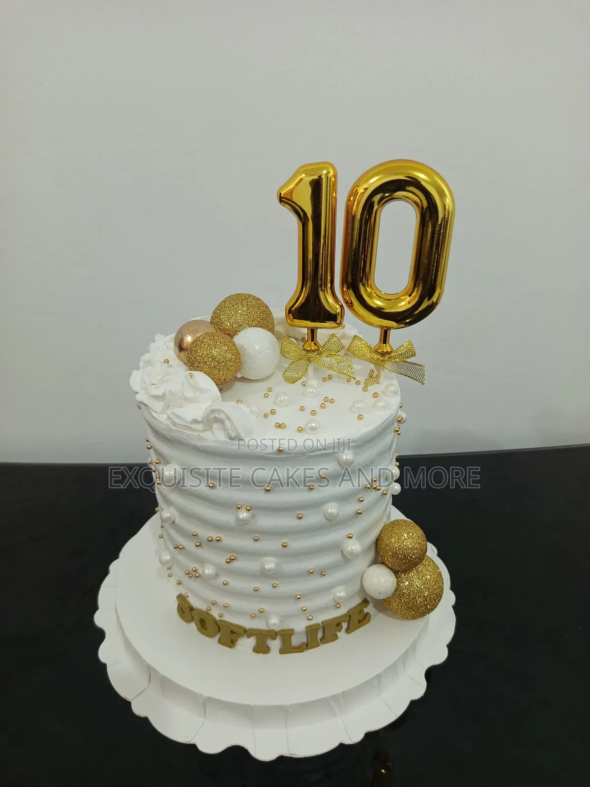 White and Gold Birthday/ Anniversary Cake