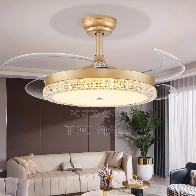 Luxury Golden Fanlight With Remote + Crystal