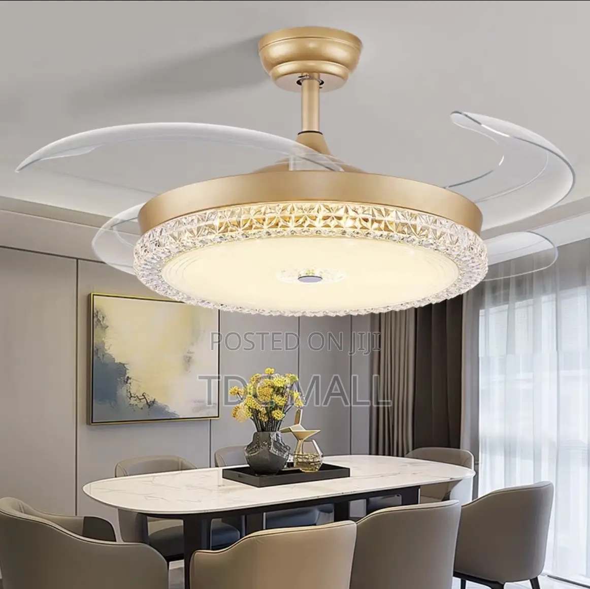 Luxury Golden Fanlight With Remote + Crystal