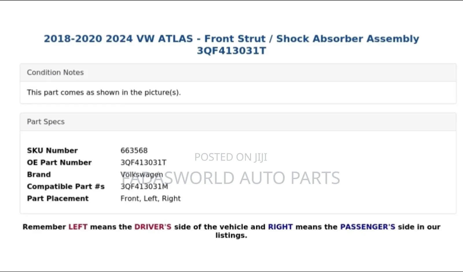 2018/2023 Vw Atlas Front Shock