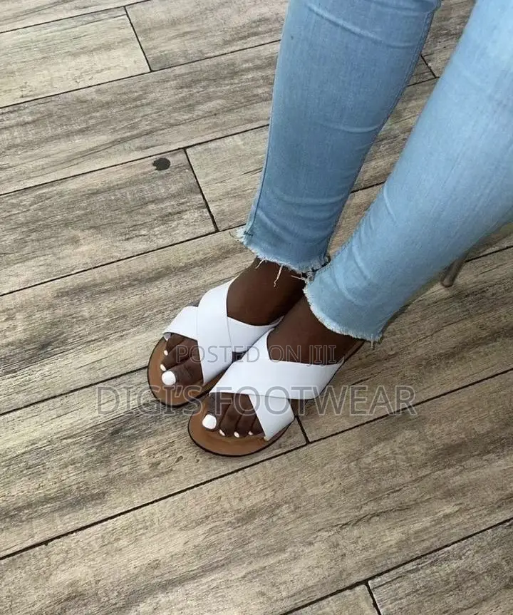 White Crossed Ladies Slippers