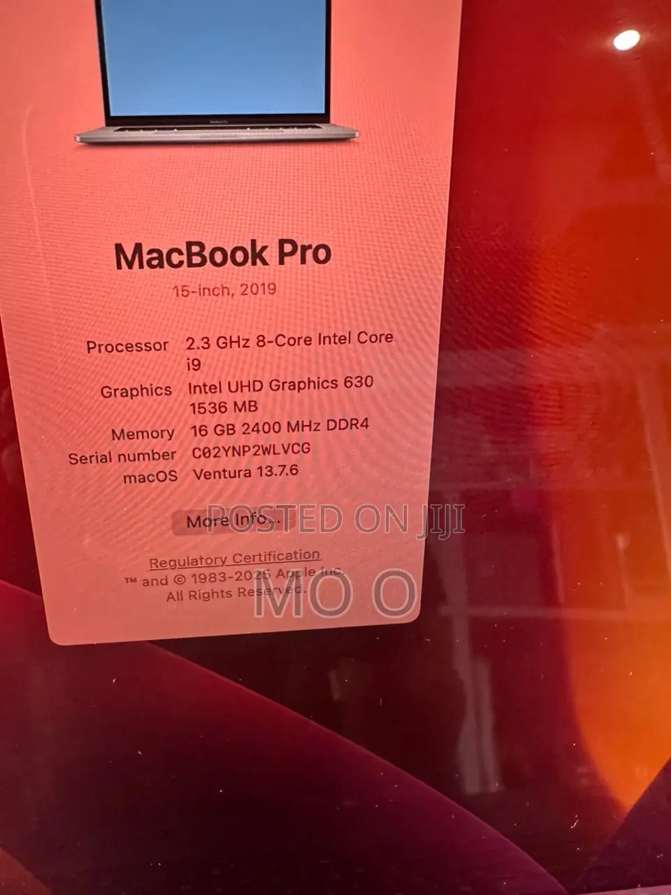 Laptop Apple MacBook Pro 2019 16GB Intel Core I9 SSD 512GB