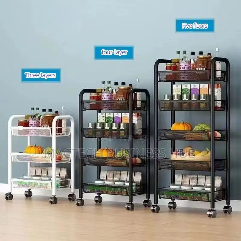 5-Tier Matte Metal Rolling Utility Cart
