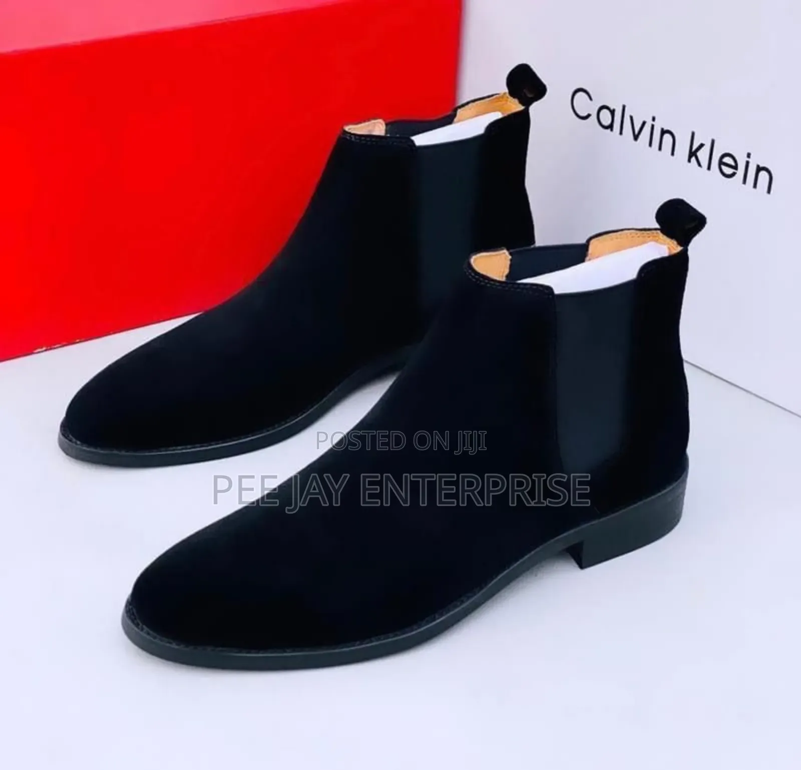 Calvin Klein Mens Leather Suede Elastic Slip