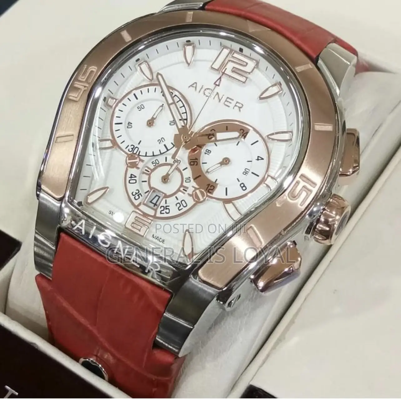 Aigner Palermo Chronograp Watch With A Silver Dial,Rose Gold Red Strap
