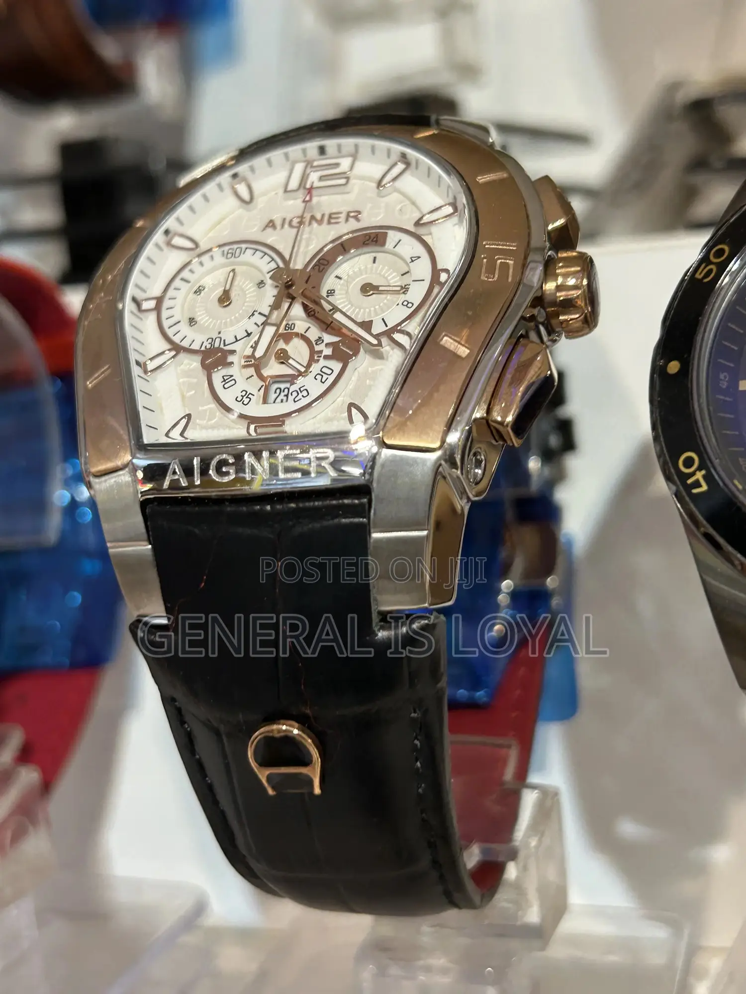 Aigner Palermo Chronograp Watch With A Silver Dial,Rose Gold Red Strap