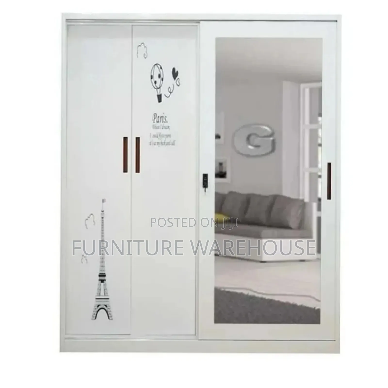 White Metal Sliding Door Wardrobe