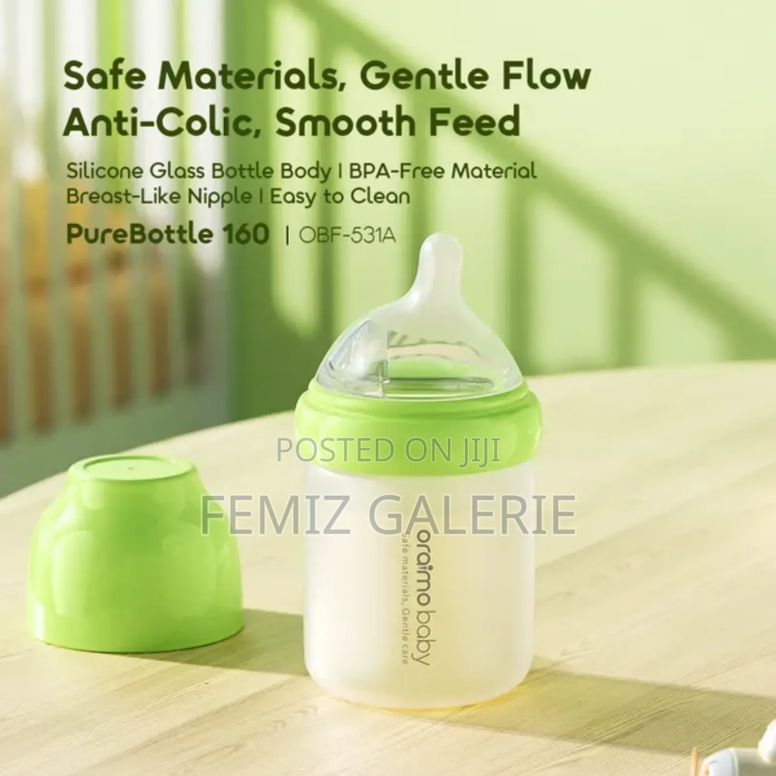 Oraimo Purebottle 160 160ml Anti-Colic Silicone Glass Baby Bottle