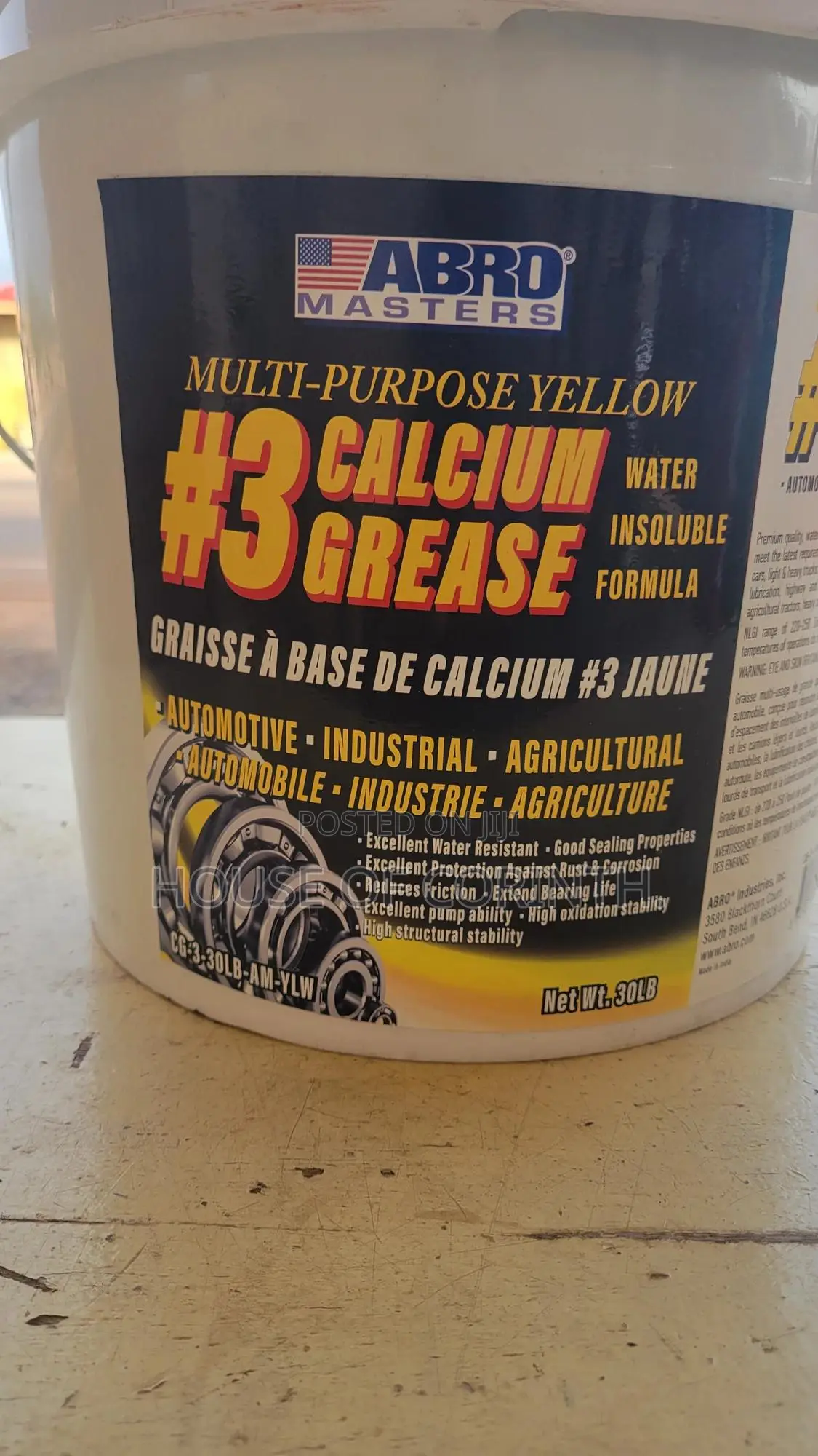 Grease -Abro Calcium Grease H3, Yellow 30lb Bucket, 30lb (14kg)
