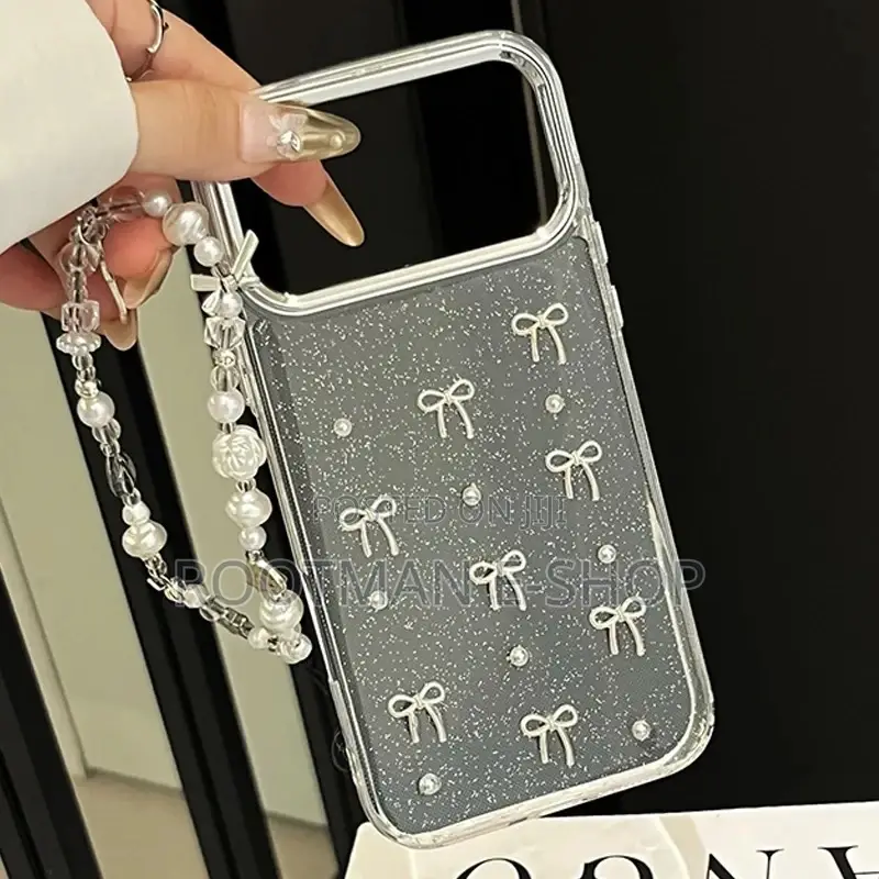 Luxurious Pearl Bowknot Silver Glitter Case for iPhone 17 Pro Max
