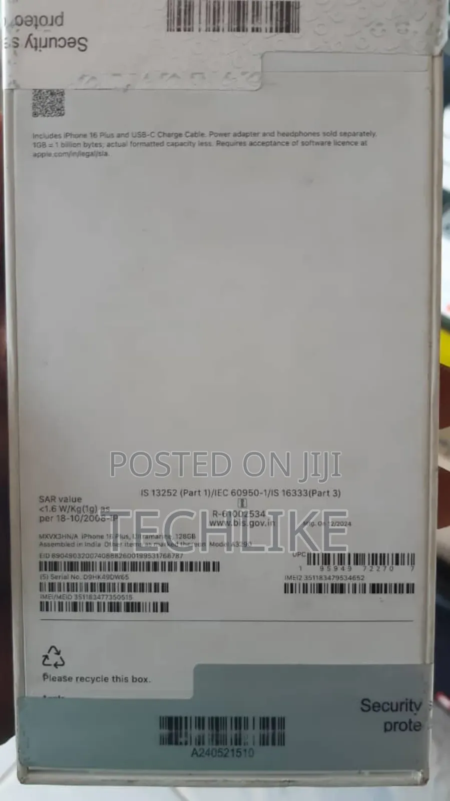 New Apple iPhone 16 Plus 256 GB Black