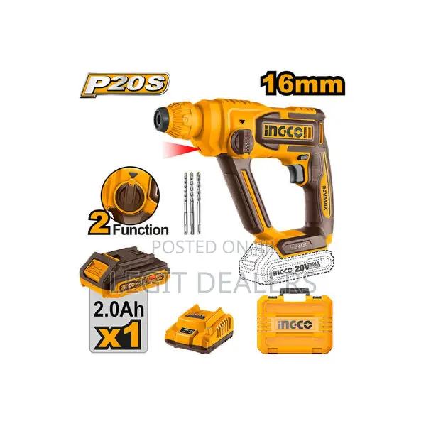 Ingco Cordless Rotary Hammer 20v + 3pcs Drill Bits