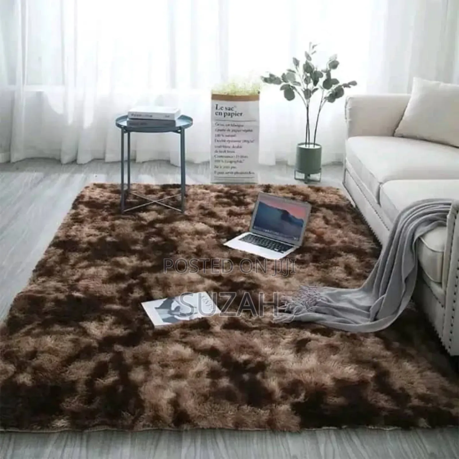 Light Brown Dark Brown Mixed Fluffy Rug