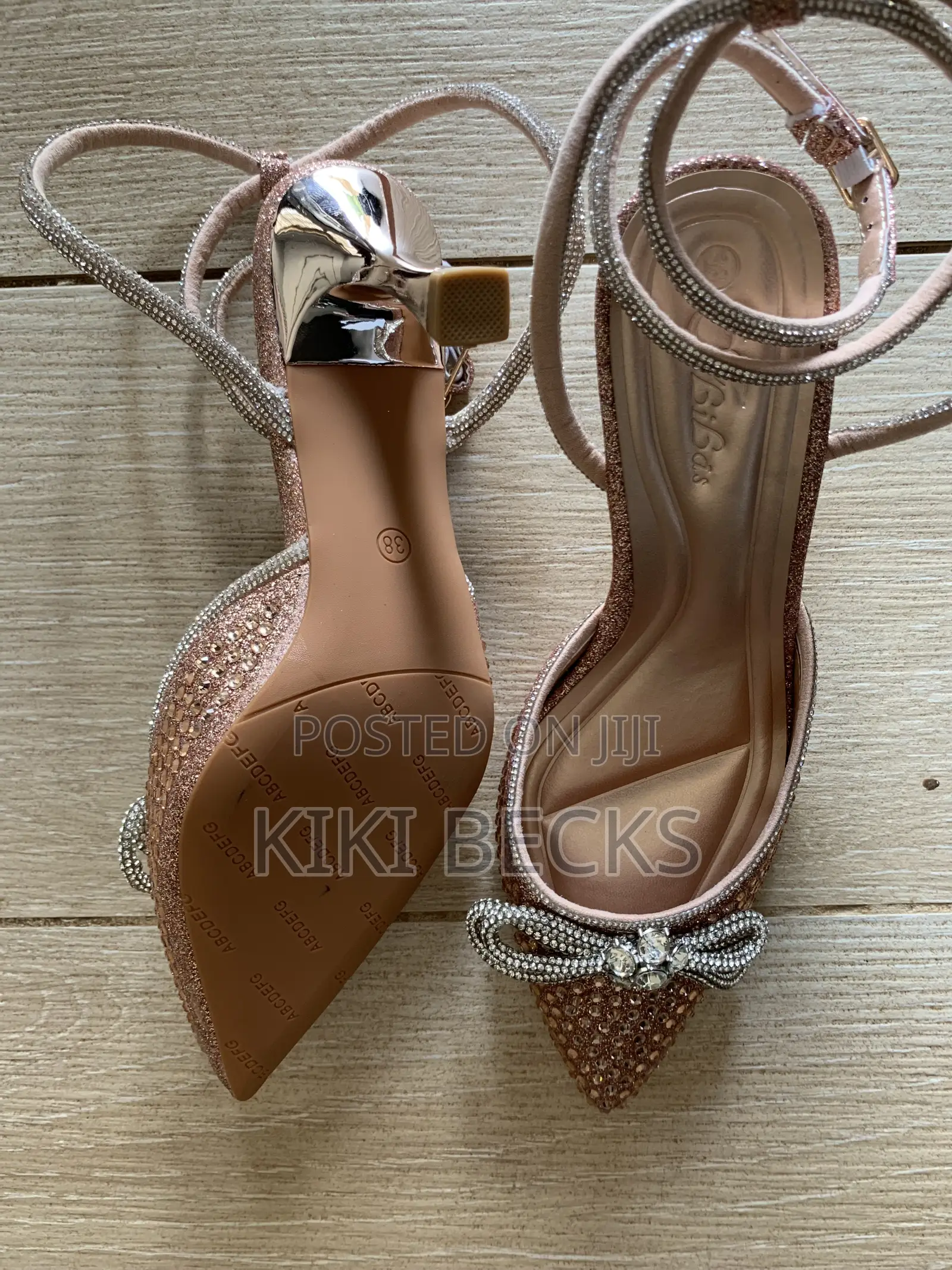 Champgne and Black Women’S Crystal Heels