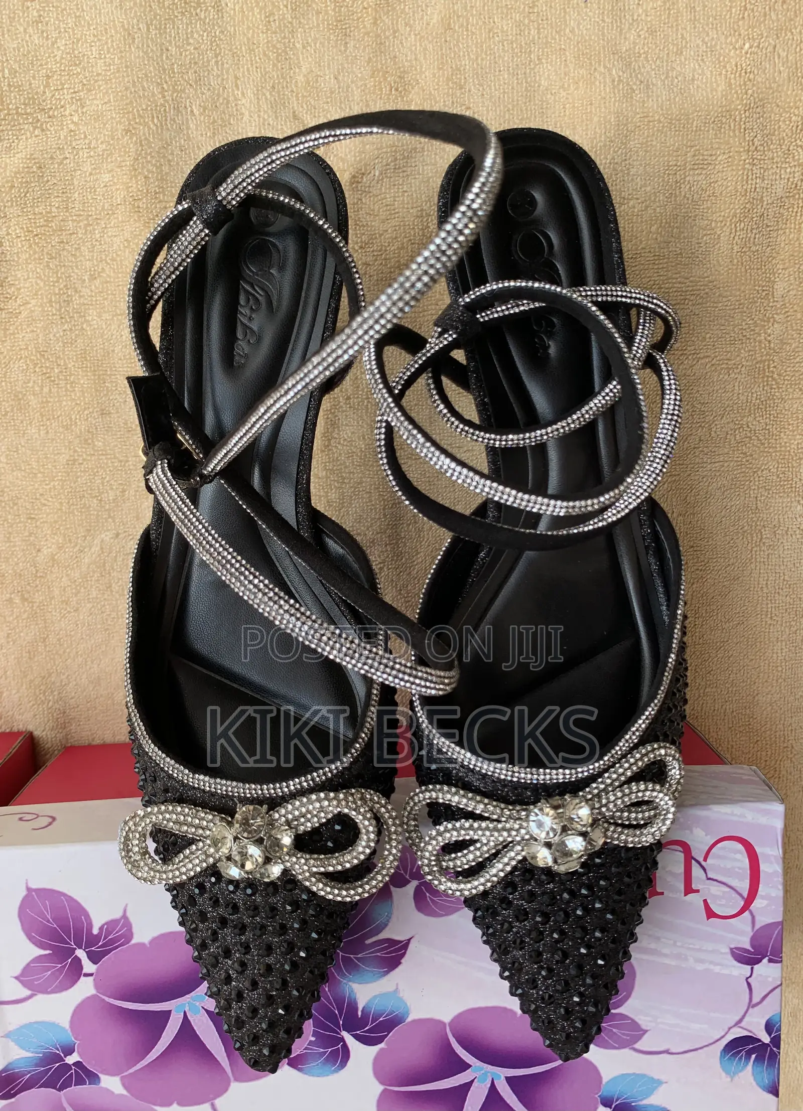Champgne and Black Women’S Crystal Heels