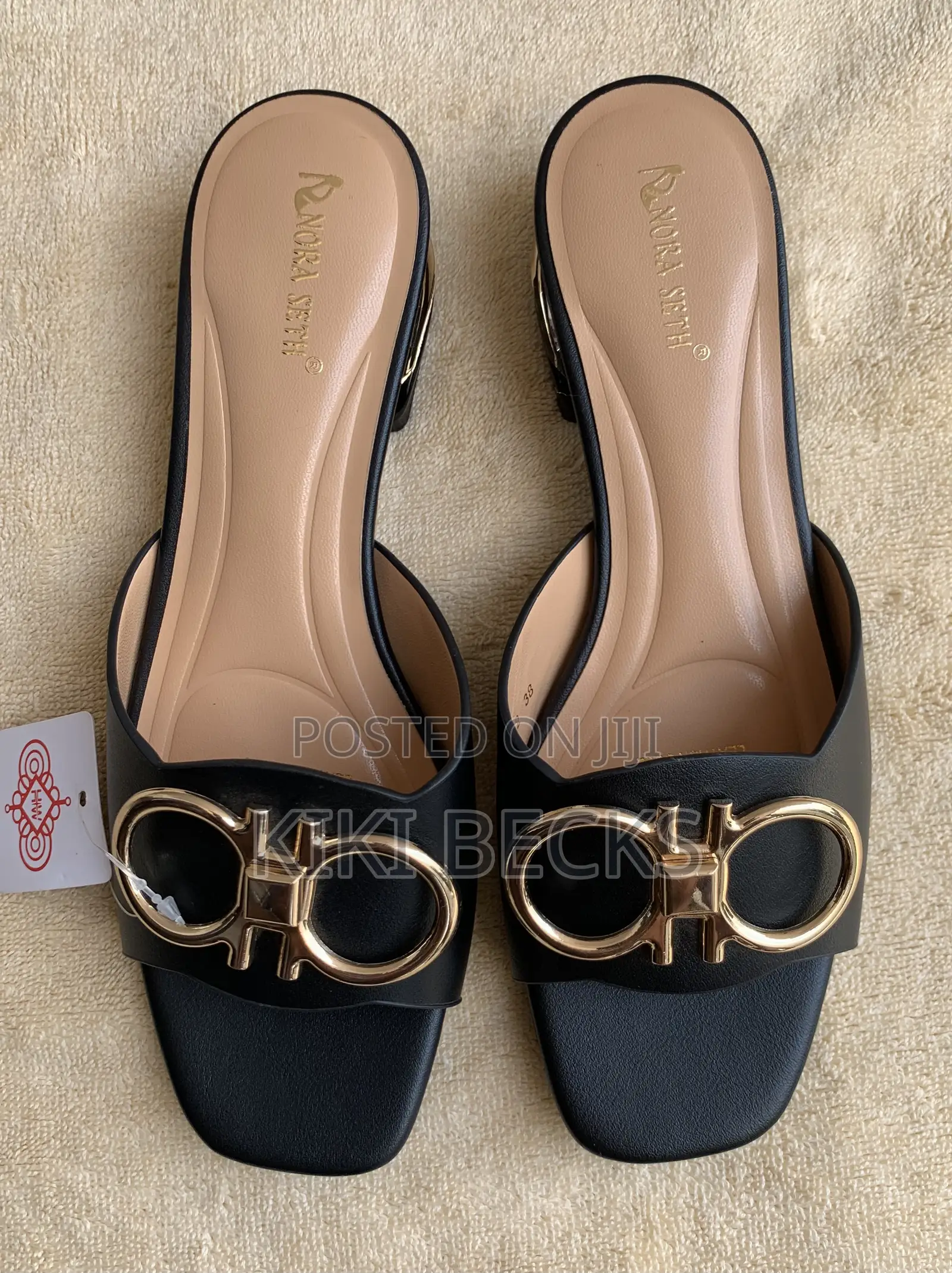 Black Leather Low Mini Slipper