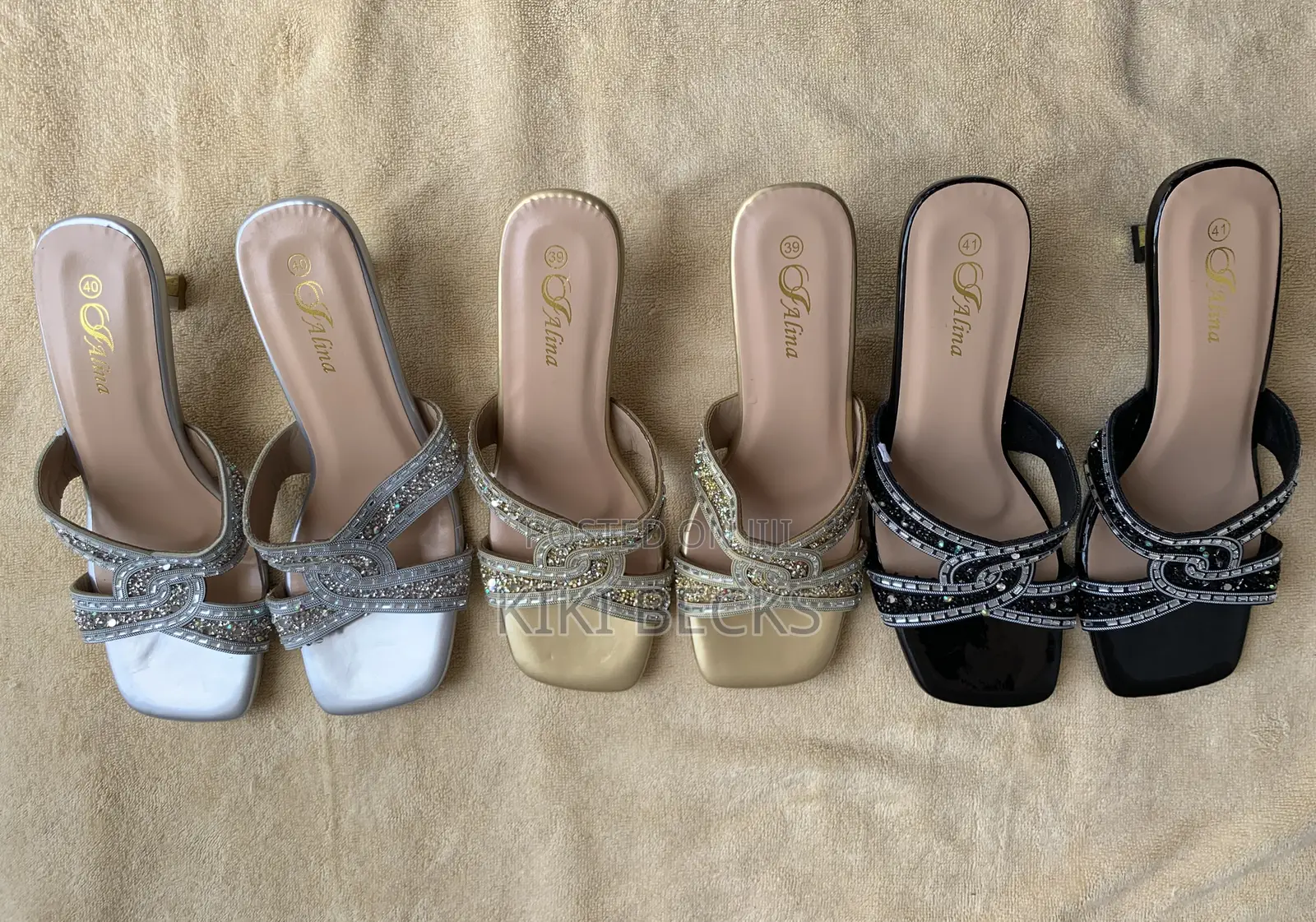 Gold Block Heels Slip On