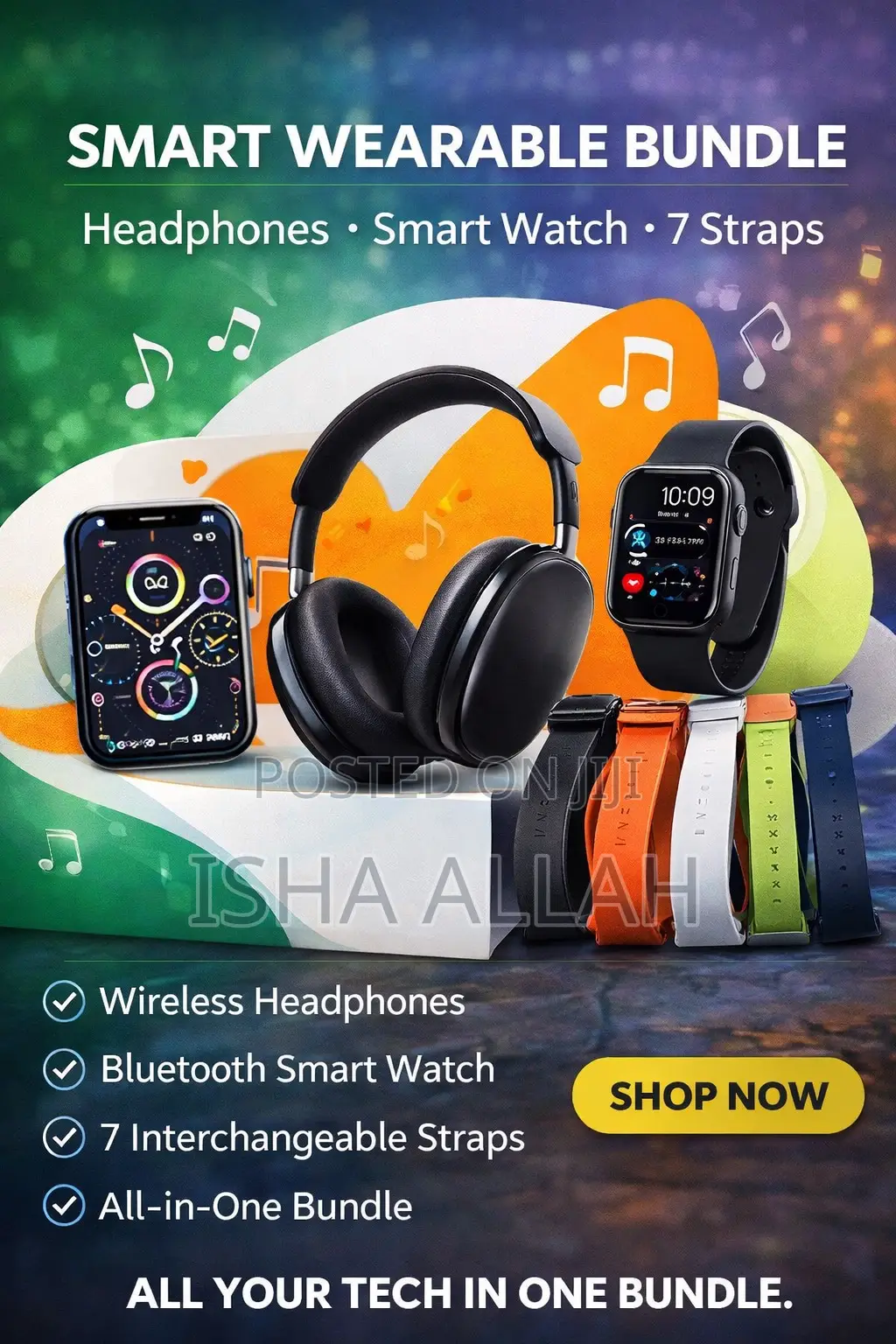 D-P9 Smart Watch. Watch , Headphones. Speaker . 7 Straps