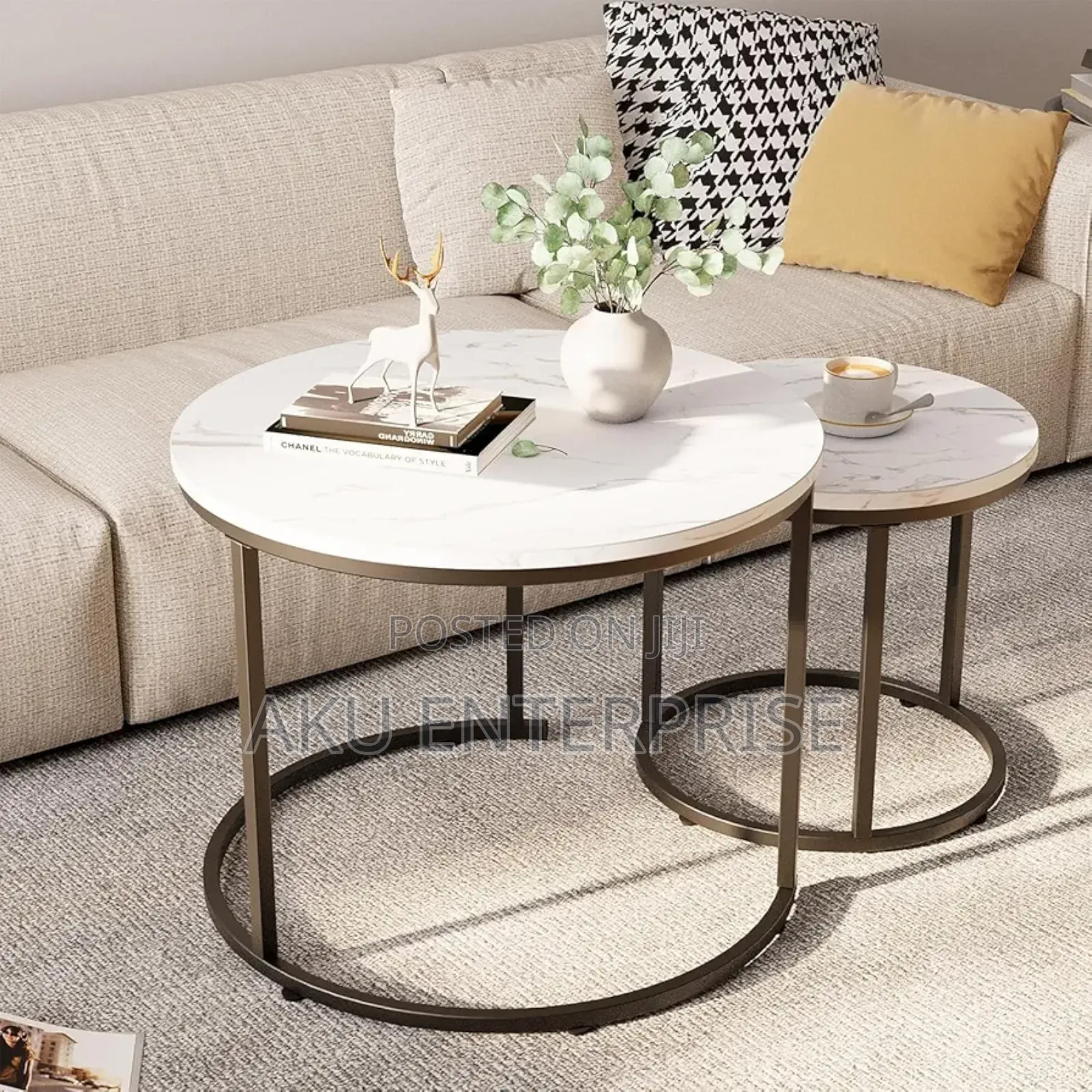 2 in 1 Center Table, Wooden Look Mable Coffee Table Black and White
