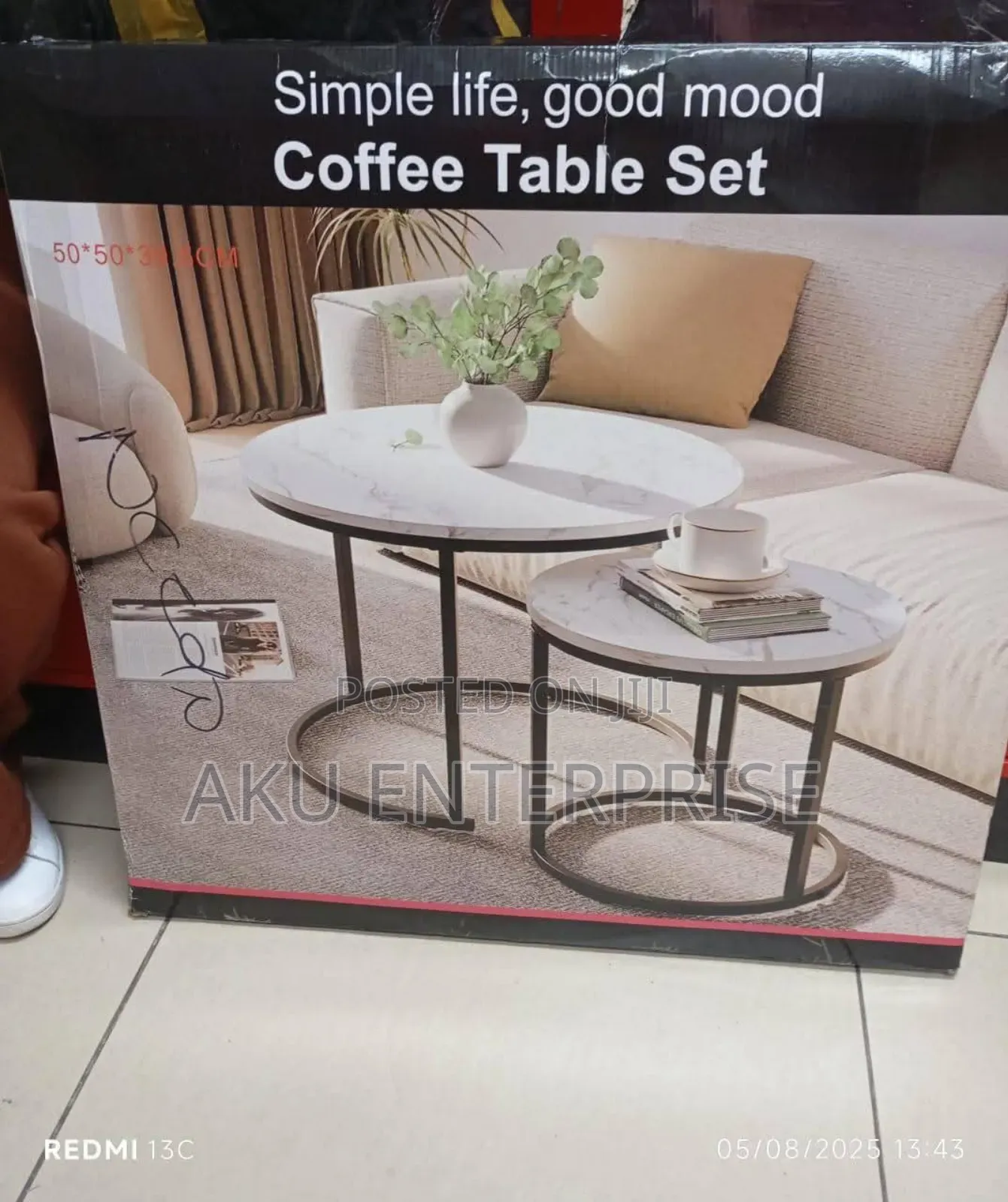 2 in 1 Center Table, Wooden Look Mable Coffee Table Black and White