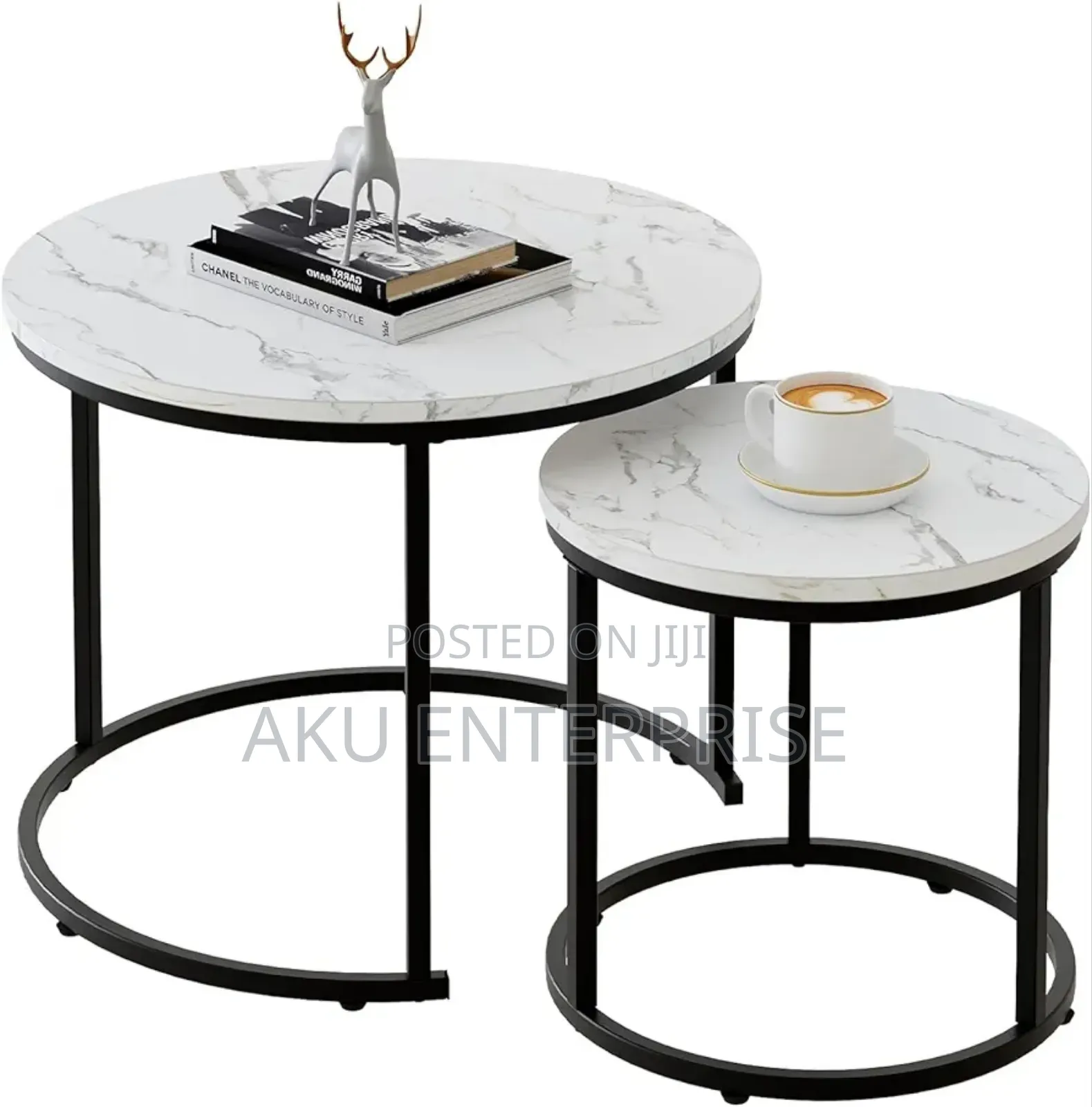 2 in 1 Center Table, Wooden Look Mable Coffee Table Black and White