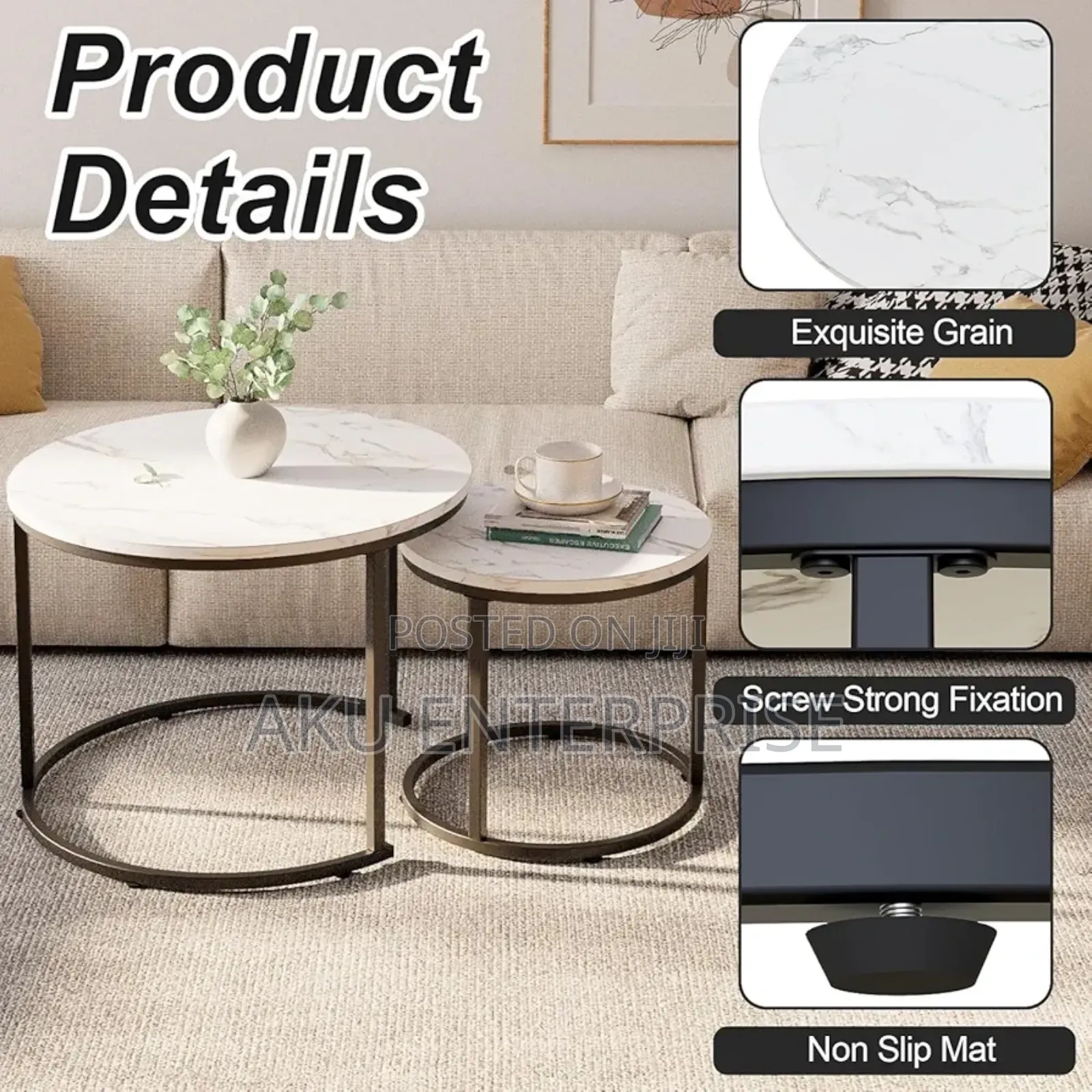2 in 1 Center Table, Wooden Look Mable Coffee Table Black and White