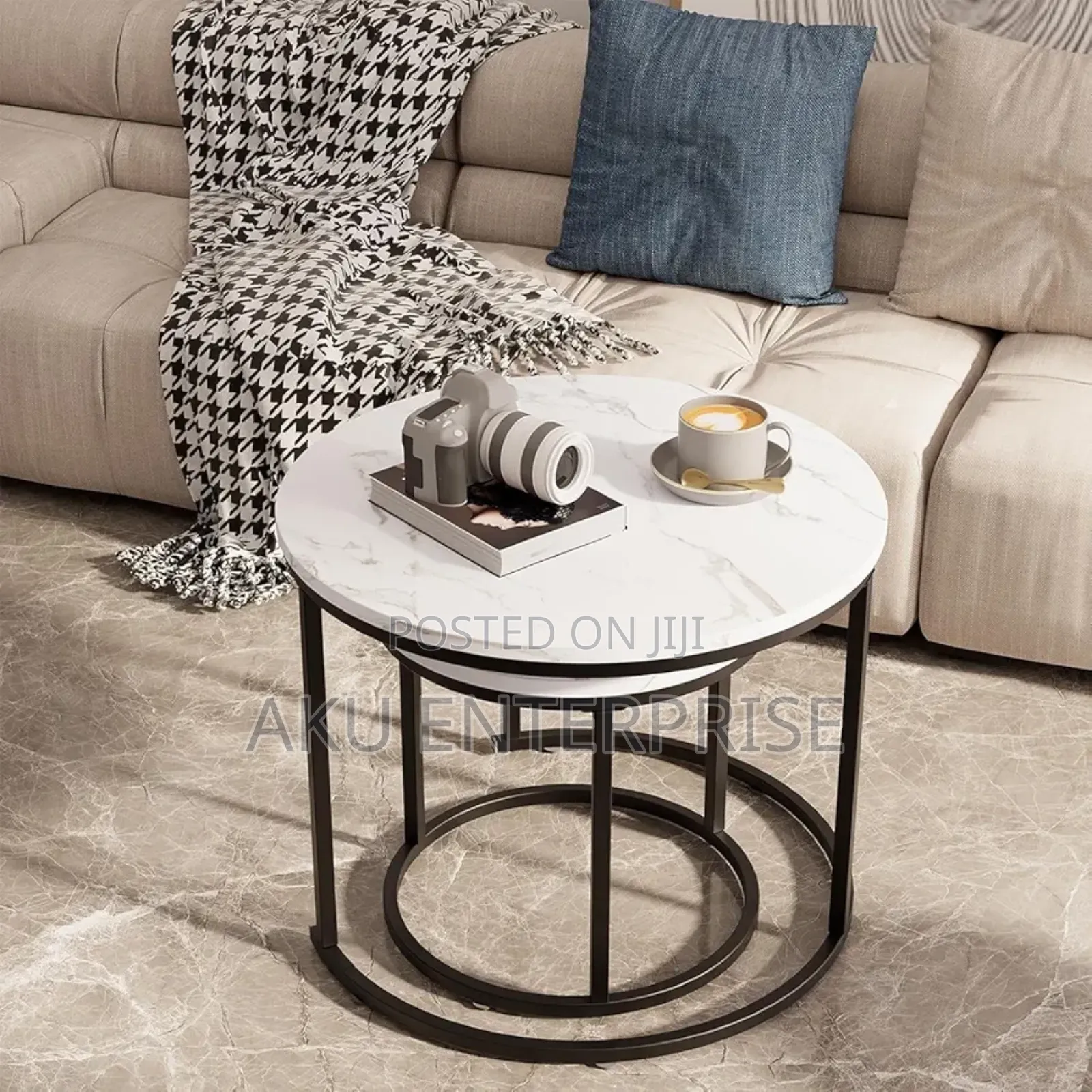 2 in 1 Center Table, Wooden Look Mable Coffee Table Black and White