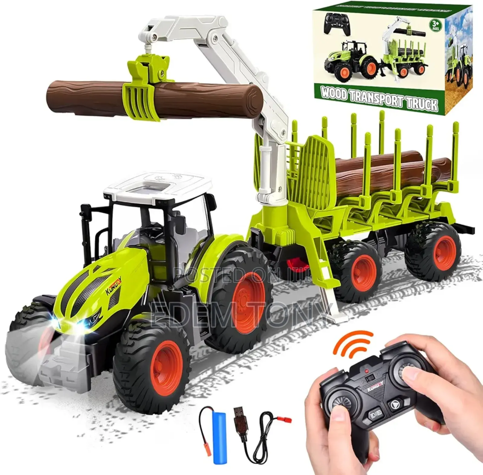 Wood Transport Truck- Remote-Control Tractor Toy Set