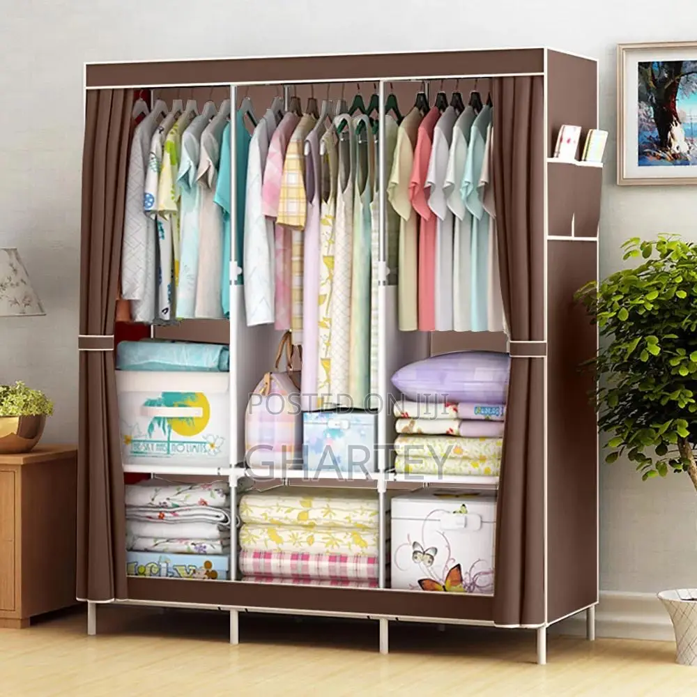 Foldable 3 Column Material Wardrobe - Brown