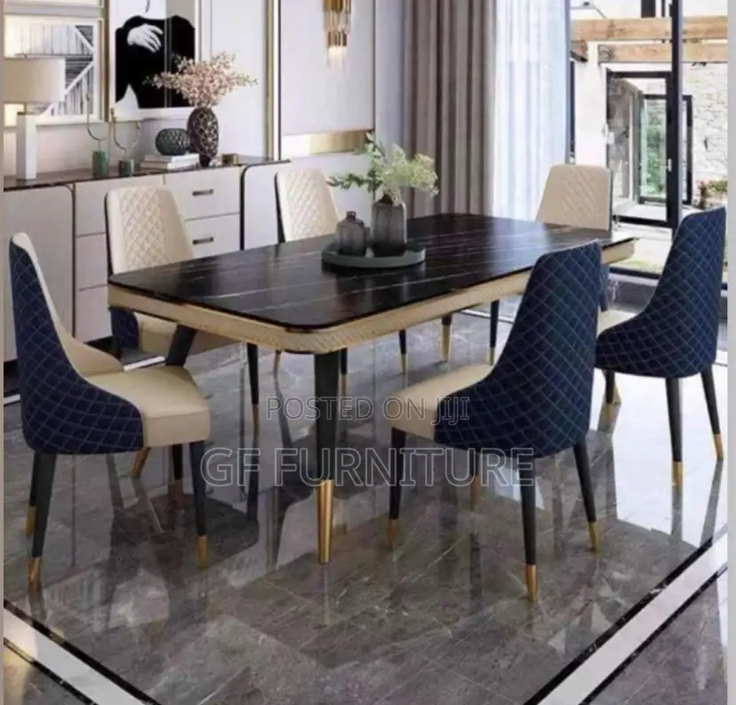 Modern Six Chairs Luxury Marble Dining Set