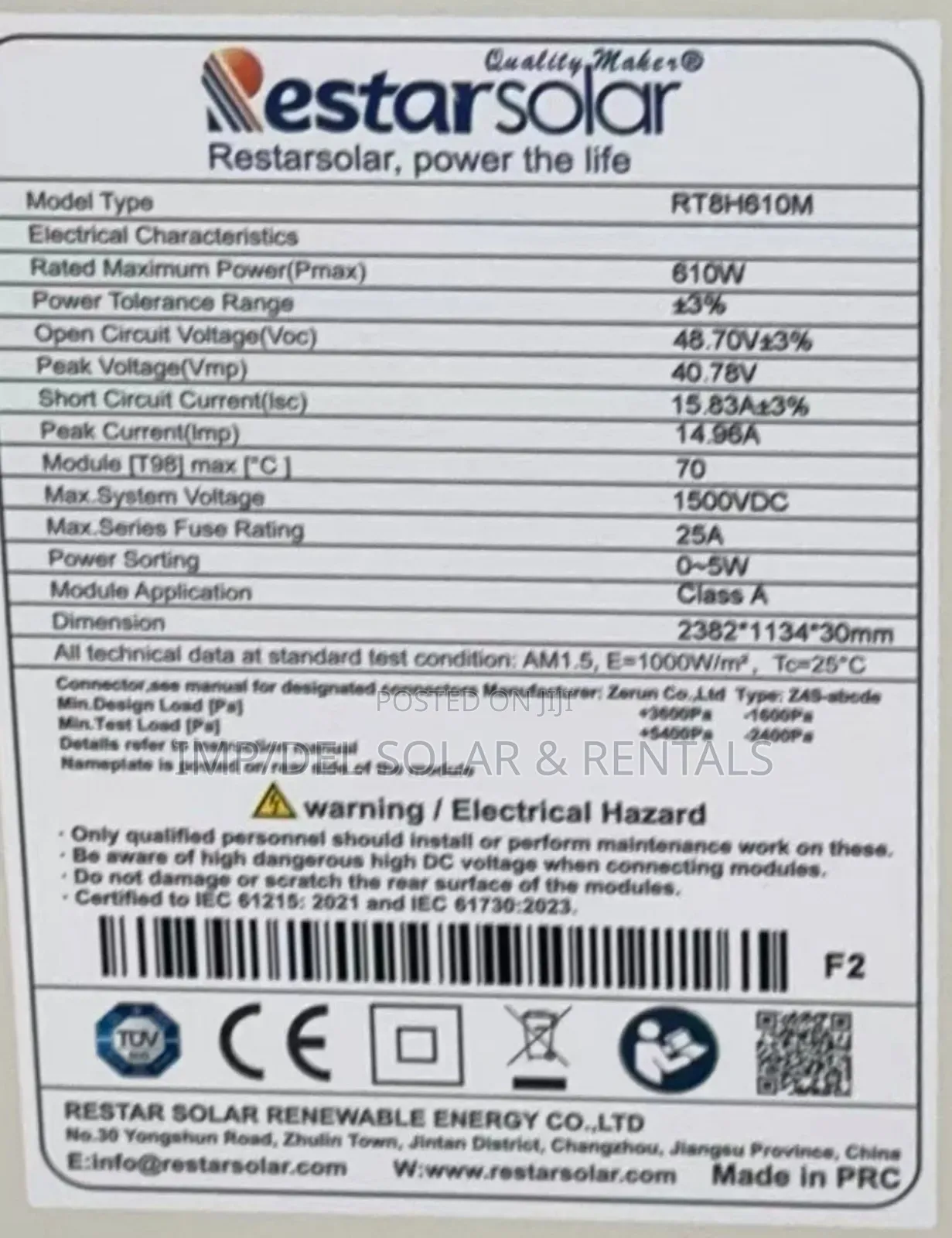 610 Watts Solar Panel Extreme Efficiency