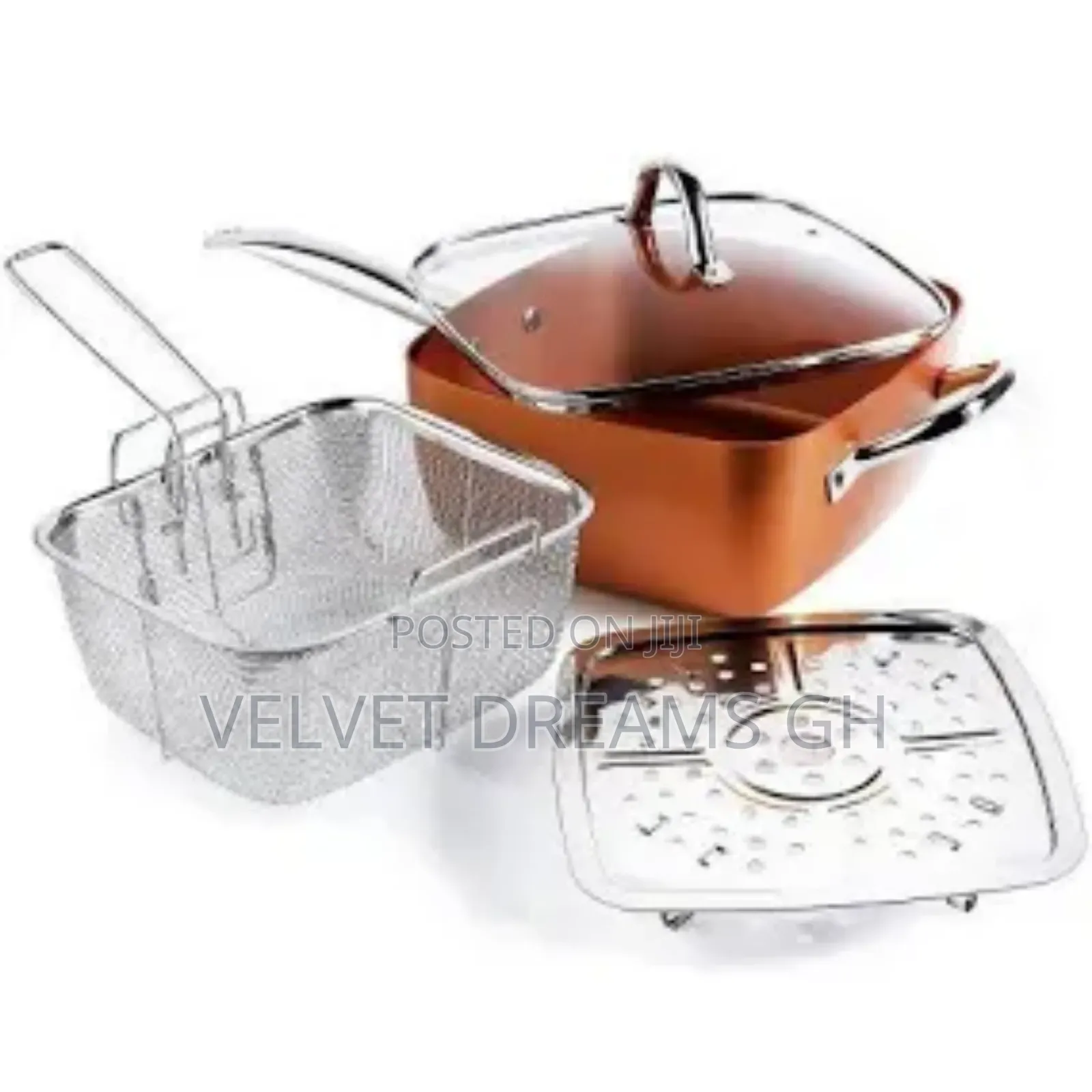 Durable Copper Pan With Frying Basket Less Oil.