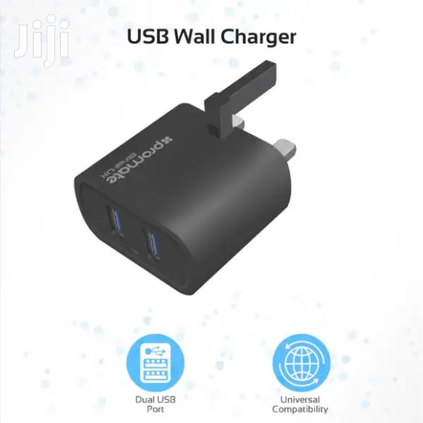 Promate Binal-uk 2.4 A Ultra-compact Dual USB Port Wall Charger