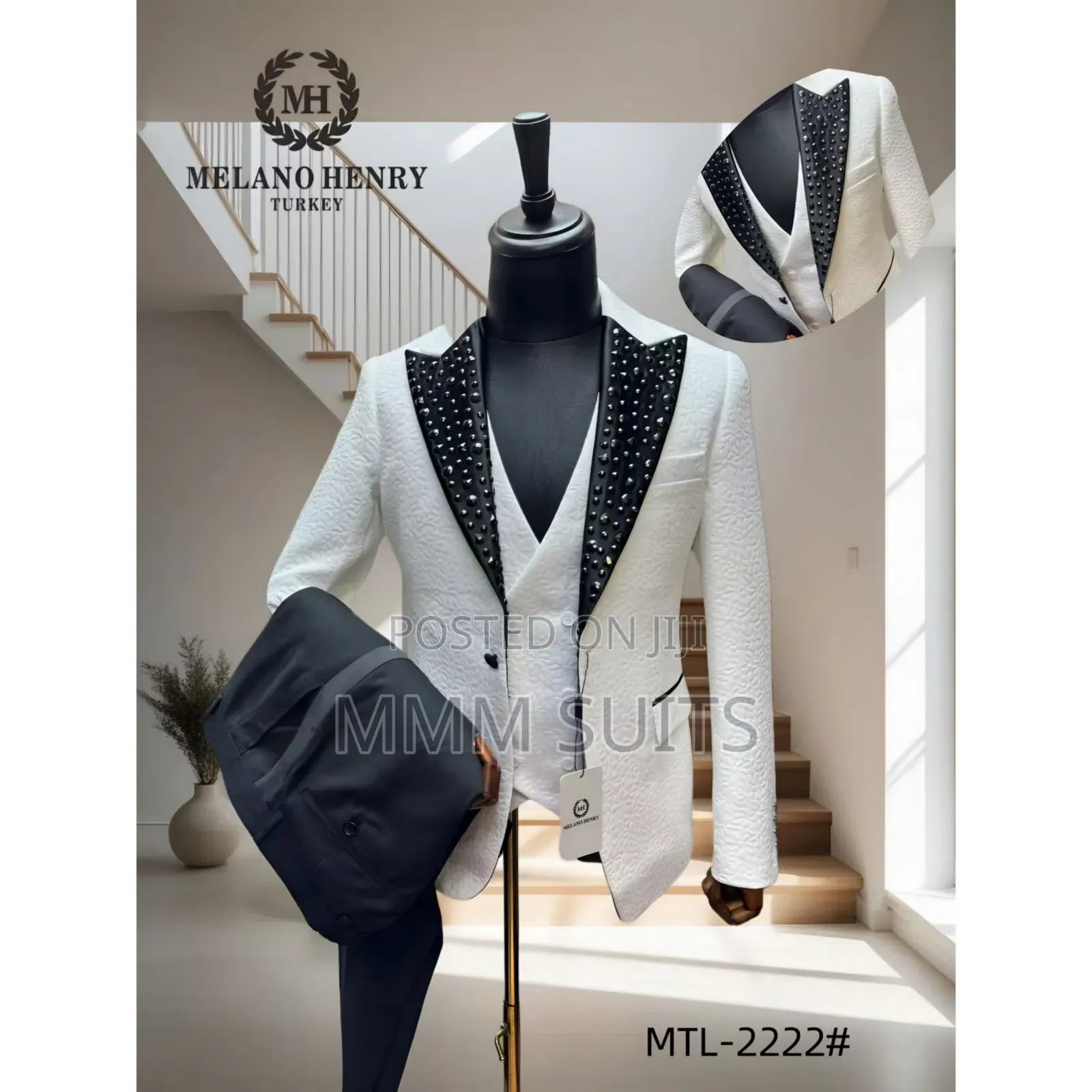 Elegant Classic Turkish Melano 3-Piece Tuxedo Men's Suit With Stones