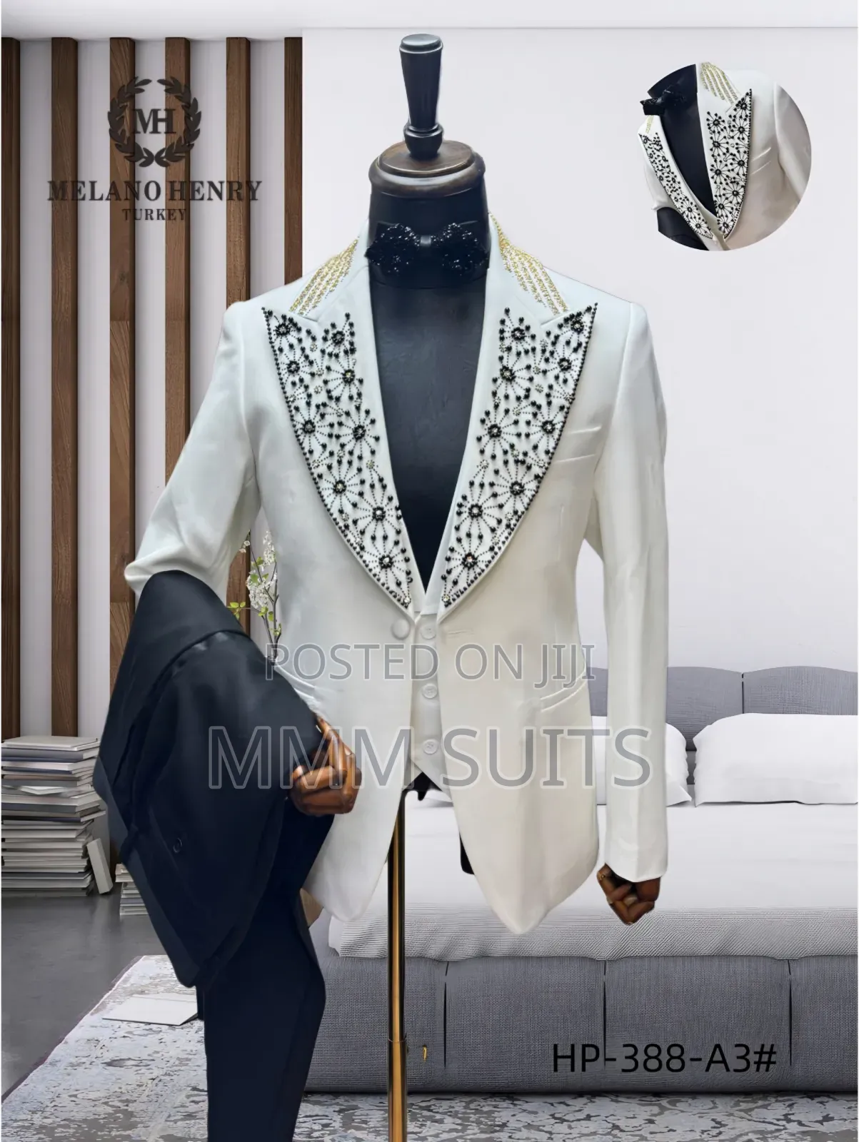 Stylish Sweet 3-Piece Turkish Melano Tuxedo Men's Suits With Stones