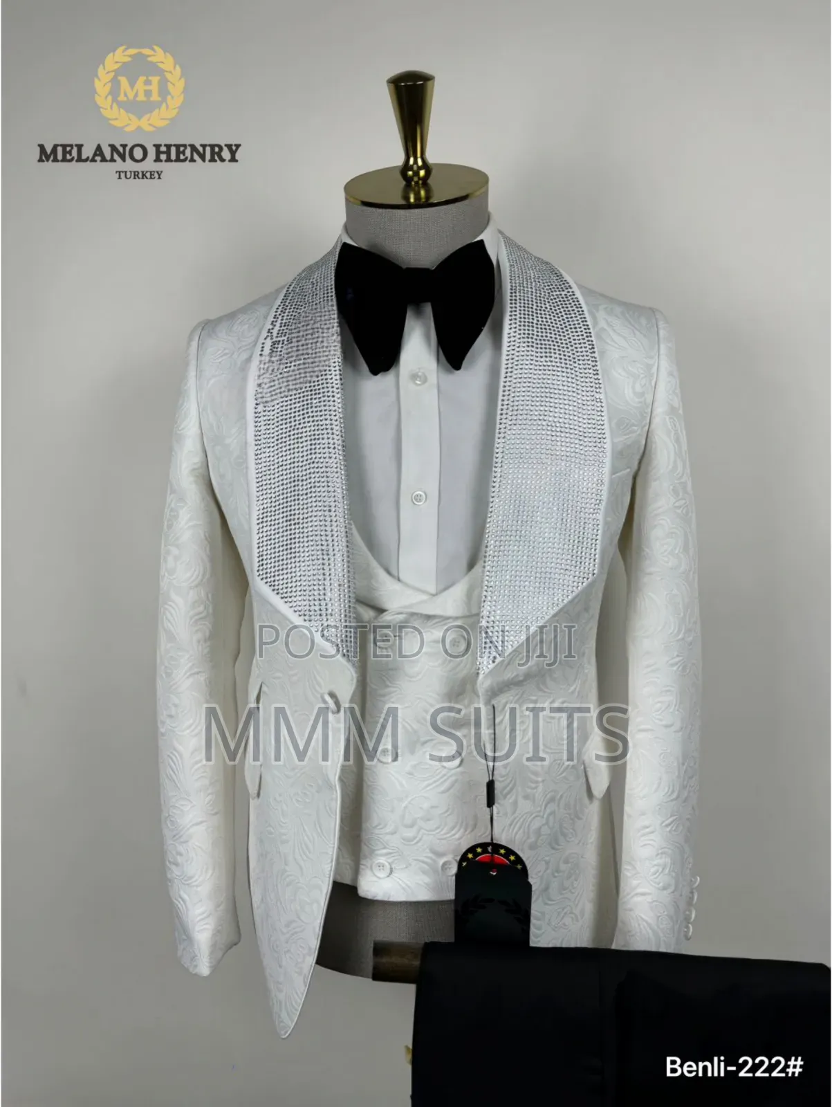 3-Piece Classic Big Lapel Turkish Tuxedo Men's Suit With Stones