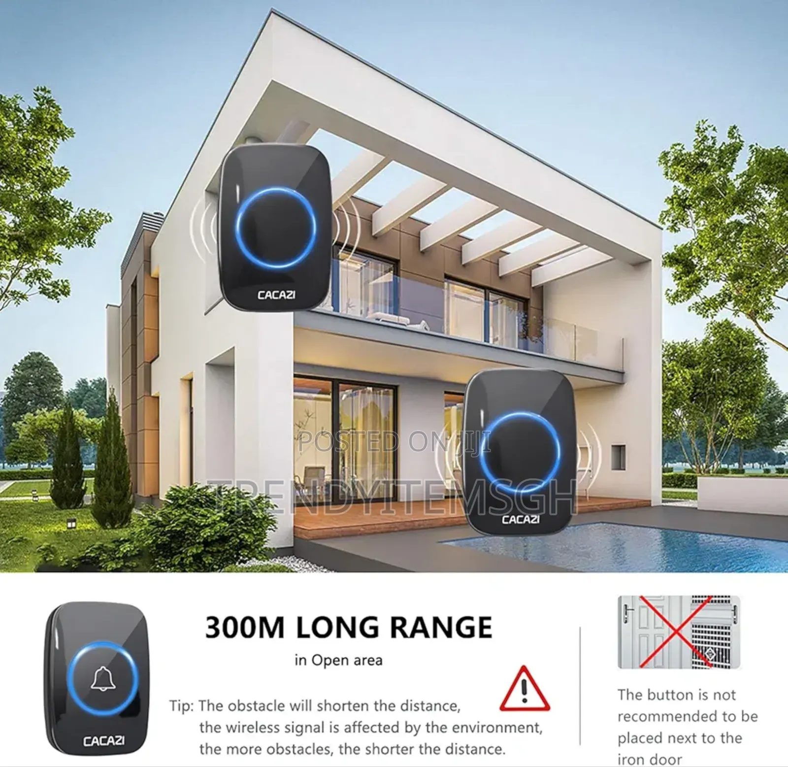 300m Wireless Doorbell Chime Kit 2 Transmitter With 2 Plug-in Receiver