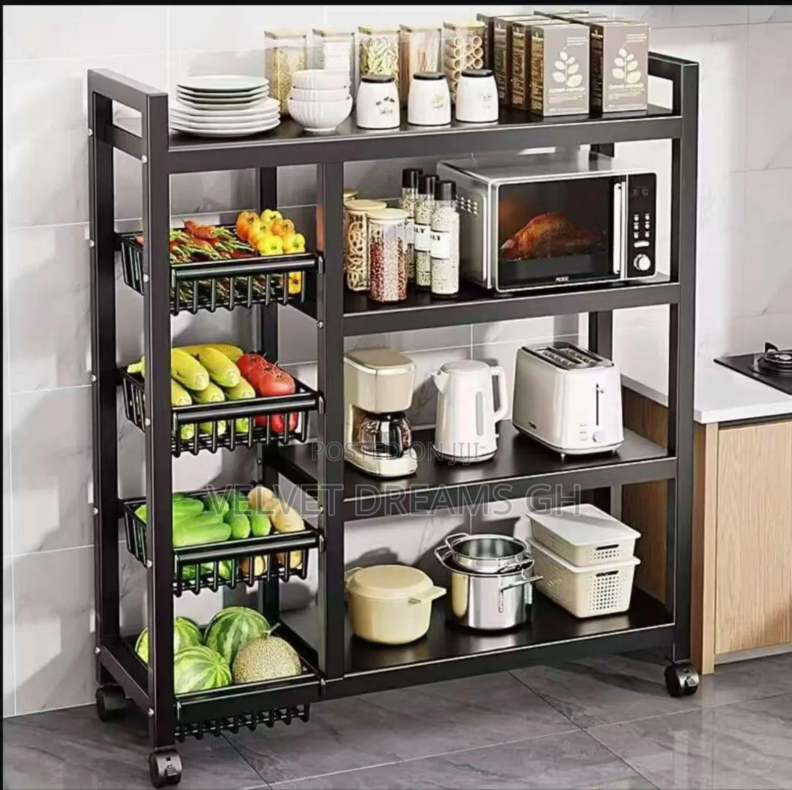 4 Tier Multi-Purpose Metal Storage Shelf With Basket Compartment
